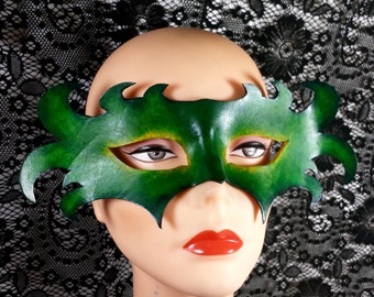 Leather Mask - Green and Yellow for Venetian Masquerade or Mardi Gras