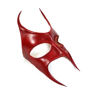 Red Leather Devil Mask - Fantasy Mask for Halloween Masquerade Comic Con or Fetish Party