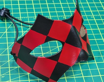 Handcrafted Leather Masquerade Mask: Red and Black Venetian Carnival Style