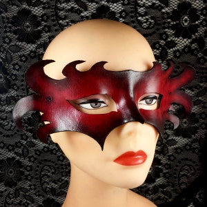Leather Mask - Red and Black for Venetian Masquerade or Mardi Gras