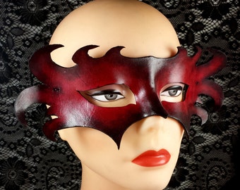Leather Mask - Red and Black for Venetian Masquerade or Mardi Gras