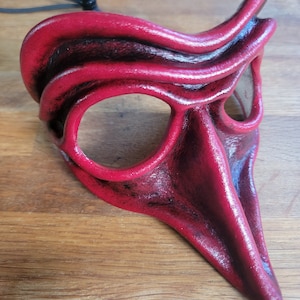 Red Leather Mask - Venetian Masquerade Mask Commedia dell&#39;Arte - Zanni