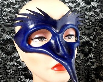 Blue Leather Mask - Venetian Masquerade Commedia dell'Arte - Zanni