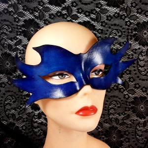 Leather Mask - Blue and Black for Venetian Masquerade or Mardi Gras