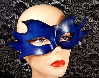 Leather Mask - Blue and Black for Venetian Masquerade or Mardi Gras