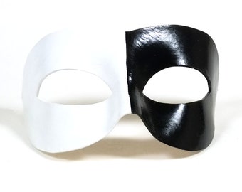Handmade Leather Masquerade Mask: Black and White Venetian Carnival Style