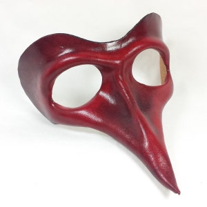 Red Leather Mask - Hand Made Venetian Masquerade Mask Commedia dell&#39;Arte - Zanni