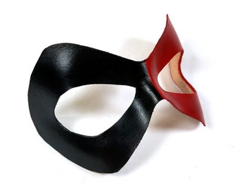 Harley Quinn Leather Mask: Red and Black Cosplay, Masquerade Costume