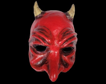 Handmade Red Devil Mask: Papier-mâché Fiber Clay Wall Art