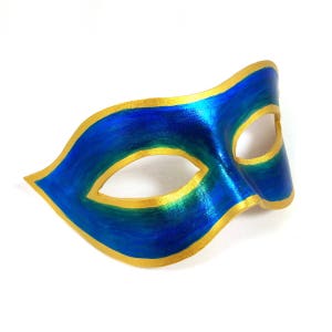 Blue, Green and Gold Leather Mask - Masquerade Mask Inspired by the Venetian Commedia dell’Arte