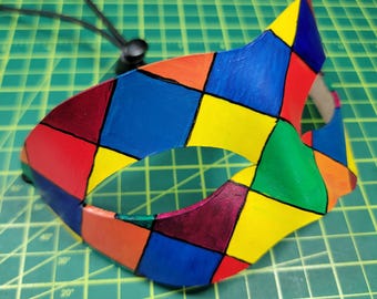 Hand Painted Leather Masquerade Mask: Venetian Carnival Style