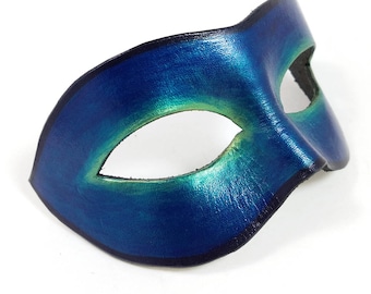 Blue, Green and Black Leather Mask - Masquerade Mask Inspired by the Venetian Commedia dell’Arte