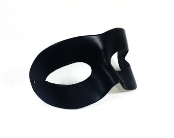 Black Leather Mask - Domino Style Venetian Mask for Masquerade