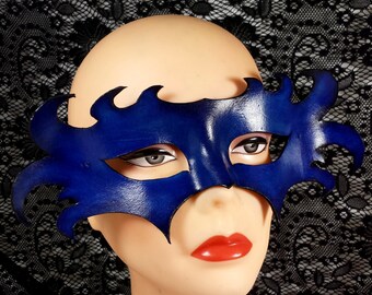 Leather Mask - Blue and Black for Venetian Masquerade or Mardi Gras