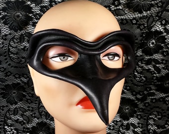 Black Leather Mask - Venetian Masquerade Commedia dell'Arte - Zanni
