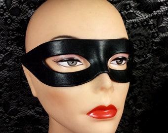 Schwarze Leder Superhelden Maske: Cosplay, Masquerade Party - komplett handgefertigt