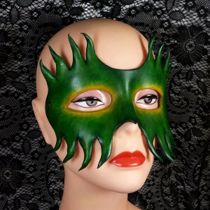 Leather Mask - Green and Yellow  for Venetian Masquerade or Mardi Gras - Tentacles