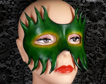 Leather Mask - Green and Yellow  for Venetian Masquerade or Mardi Gras - Tentacles