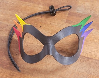 LGBTQ Plus Pride Rainbow and Black Leather Mask - Handmade and Hand Painted with Queer Pride