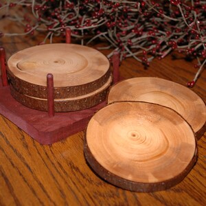 Rustic Log Drinking Coasters - Set of 4 with Cedar Holder