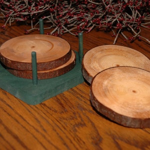 Rustic Log Drinking Coasters - Set of 4 with Cedar Holder