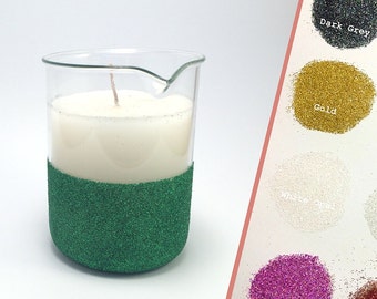 ANY COLOUR - Glitter jar science beaker candle