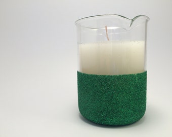 Scented candle in Glitter jar science beaker