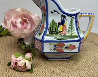 HB Quimper France Faience Creamer Breton Folk Art Hand Painted Pitcher