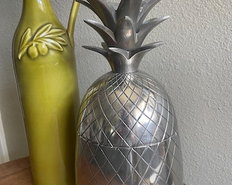 Vintage Silver Tone Pineapple Ice Bucket Made in India 12" Barware Decor