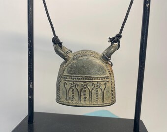 Vintage Burmese Buffalo Bell on Stand – Bronze Brass Tribal Decor
