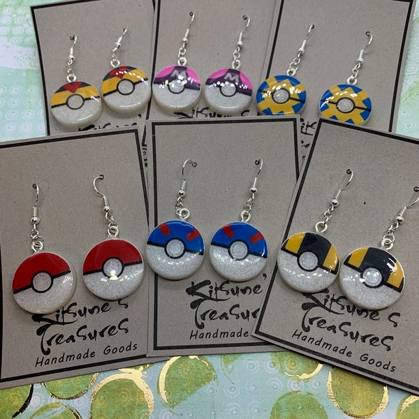 Made to Order Pokeball Fish Hook Earrings Resin Cosplay Anime Pocket Monster