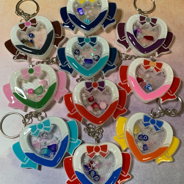 Made to Order Heart Magical Sailor Girl Keychains Resin Shaker Anime Cosplay