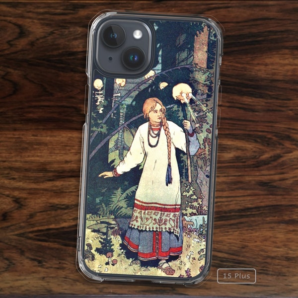 Russian folk tale iPhone case with woman and skull flashlight