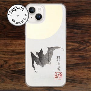 Japanese Woodblock Bat iPhone MagSafe Case: Goth Moon, Spooky Creature for models 14 - 17