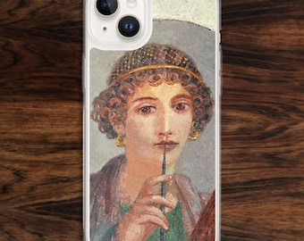 Roman art iPhone case with ancient fresco thinking woman chewing pencil (17)