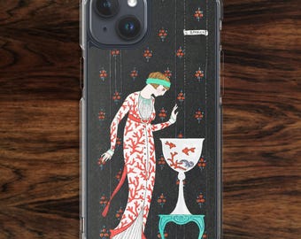 Art deco iPhone case: 1920s fashion woman in stylish red dress and a goldfish bowl (17)