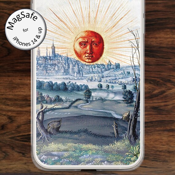 Quirky Medieval Sun iPhone MagSafe Case: Boho Art Design
