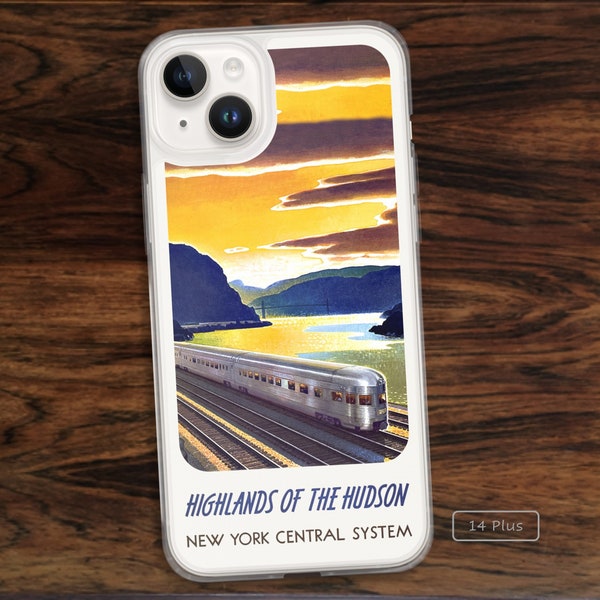 Railroad travel iPhone case with retro train in vintage poster for New York Hudson Valley