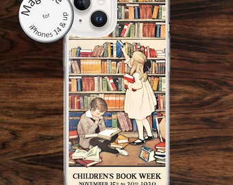 Vintage Librarian MagSafe iPhone Case: Art Deco Book Week Poster for models 14 - 17