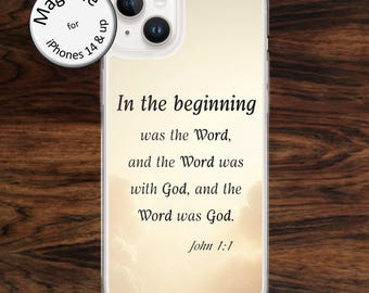 MagSafe Bible verse iPhone case for Christian religious devout Catholic John 1:1 for iPhone models 14 - 17