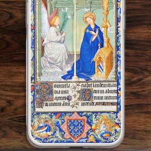 Medieval Book of Hours iPhone case with Christian text and images from Middle Ages