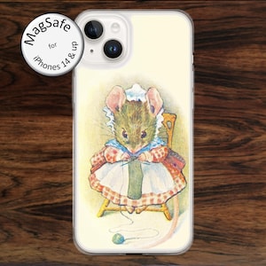 Beatrix Potter Mouse Knitting iPhone case (MagSafe), for iPhone models 14 - 17
