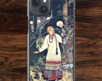 Russian iPhone case with folk tale with woman and creepy goth skull flashlight (17)
