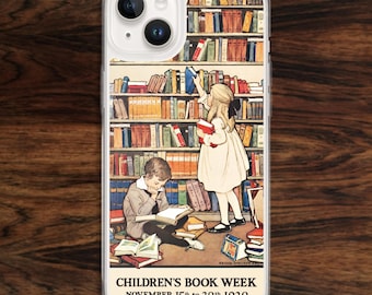 Art deco librarian iPhone case: Jessie Willcox Smith vintage reading books poster (17)