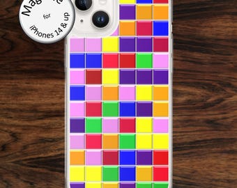 MagSafe: Cheerful iPhone case with bright color squares in happy geometric pattern for iPhone models 14 - 17