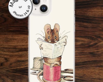 Beatrix Potter iPhone case (MagSafe): Tailor Mouse Reading, for iPhone models 14 - 17