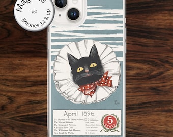 MagSafe: Black cat iPhone case with old-fashioned poster advertisement logo from 19th century for iPhone models 14 - 17