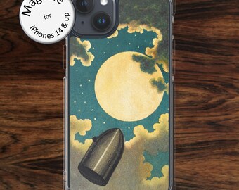 MagSafe: Jules Verne iPhone case with vintage rocket, moon for space fans, sci-fi lovers, science fiction buffs for iPhone models 14 - 17