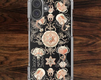 Quirky iPhone case with jellyfish in cool pink marine sea creatures design botanical art (17)
