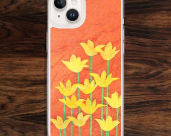 Flower collage iPhone case with bright yellow blooms on orange (17)